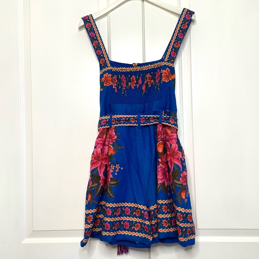 FARM RIO Blue Summer Fruit Scarf Romper
 FloraL Square Neck Wide Straps Beading - Picture 13 of 16